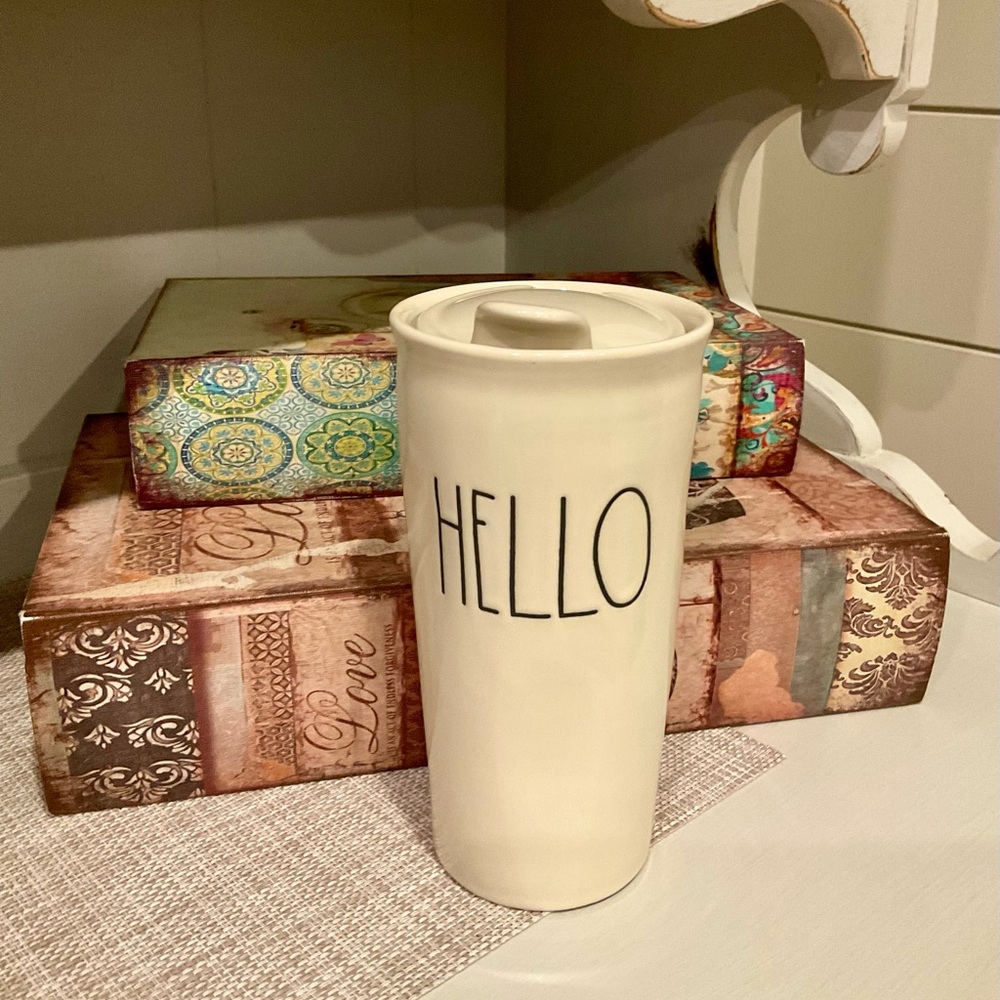 Rae Dunn Cream Ceramic Mug with 'Hello' Text